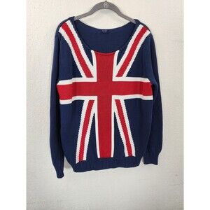 John Galt Womens Sweater One Size Blue Union Jack British Flag Oversized Cotton